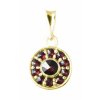Silver pendant with czech garnet, gold plated - circle                                              