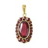 Silver pendant with czech garnet, gold plated - oval                                                