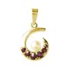 Silver pendant with czech garnet and pearl, gold plated - spiral                                    