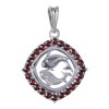 Silver pendant with czech garnet, rhodium plated, zodiac sign - fish                                