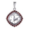 Silver pendant with czech garnet, rhodium plated, zodiac sign - capricorn                           