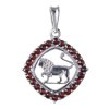Silver pendant with czech garnet, rhodium plated, zodiac sign - lion                                