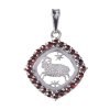Silver pendant with czech garnet, rhodium plated, zodiac sign - aries                               
