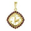 Silver pendant with czech garnet, gold plated, zodiac sign - capricorn                              