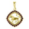 Silver pendant with czech garnet, gold plated, zodiac sign - lion                                   
