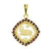 Silver pendant with czech garnet, gold plated, zodiac sign - aries                                  