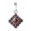 Silver pendant with czech garnet, rhodium plated - square                                           
