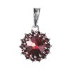 Silver pendant with czech garnet, rhodium plated - flower                                           