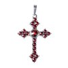 Silver pendant with czech garnet, rhodium plated - cross                                            