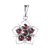 Silver pendant with czech garnet, rhodium plated - flower                                           