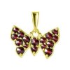 Silver pendant with czech garnet, gold plated, animal - butterfly                                   