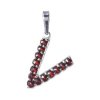 Silver pendant with czech garnet, rhodium plated - letter V                                         