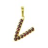 Silver pendant with czech garnet, gold plated - letter V                                            