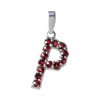Silver pendant with czech garnet, rhodium plated - letter P                                         