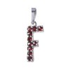 Silver pendant with czech garnet, rhodium plated - letter F                                         