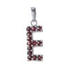 Silver pendant with czech garnet, rhodium plated - letter E                                         