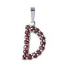 Silver pendant with czech garnet, rhodium plated - letter D                                         