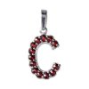 Silver pendant with czech garnet, rhodium plated - letter C                                         