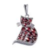Silver pendant with czech garnet, rhodium plated, animal - cat                                      