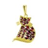 Silver pendant with czech garnet, gold plated, animal - cat                                         