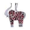 Silver pendant with czech garnet, rhodium plated, animal - elephant                                 