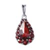 Silver pendant with czech garnet, rhodium plated - drop                                             