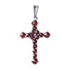 Silver pendant with czech garnet, rhodium plated - cross                                            
