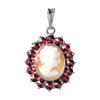 Silver pendant with czech garnet and cameo, rhodium plated - oval                                   