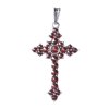 Silver pendant with czech garnet, rhodium plated - cross                                            
