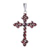Silver pendant with czech garnet, rhodium plated - cross                                            