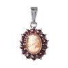 Silver pendant with czech garnet and cameo, rhodium plated - oval                                   
