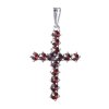 Silver pendant with czech garnet, rhodium plated - cross                                            