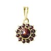 Silver pendant with czech garnet, gold plated - flower                                              