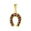 Silver pendant with czech garnet, gold plated - horseshoe                                           