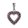 Silver pendant with czech garnet, rhodium plated - heart                                            