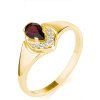 Gold ring with czech garnet and diamond - drop                                                      