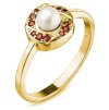 Silver ring with czech garnet and pearl, gold plated - circle                                       