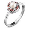 Silver ring with czech garnet and pearl, rhodium plated - circle                                    