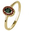 Silver ring with czech garnet and moldavite, gold plated - oval                                     