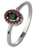 Silver ring with czech garnet and moldavite, rhodium plated - oval                                  