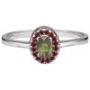 Silver ring with czech garnet and moldavite, rhodium plated - oval                                  