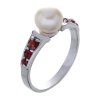 Silver ring with czech garnet and pearl, rhodium plated                                             