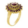 Silver ring with czech garnet, gold plated - flower                                                 