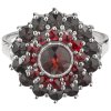 Silver ring with czech garnet, rhodium plated - flower                                              