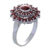 Silver ring with czech garnet, rhodium plated - flower                                              