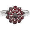 Silver ring with czech garnet, rhodium plated - flower                                              