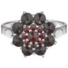 Silver ring with czech garnet, rhodium plated - flower                                              