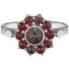 Silver ring with czech garnet, rhodium plated - flower                                              