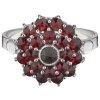 Silver ring with czech garnet, rhodium plated - flower                                              