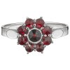 Silver ring with czech garnet, rhodium plated - flower                                              